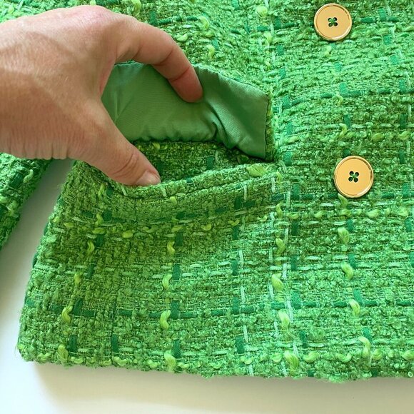 Rachel Zoe Womens Green Tweed Blazer Jacket Size S Boucle Textured Cropped Lined - Picture 7 of 11